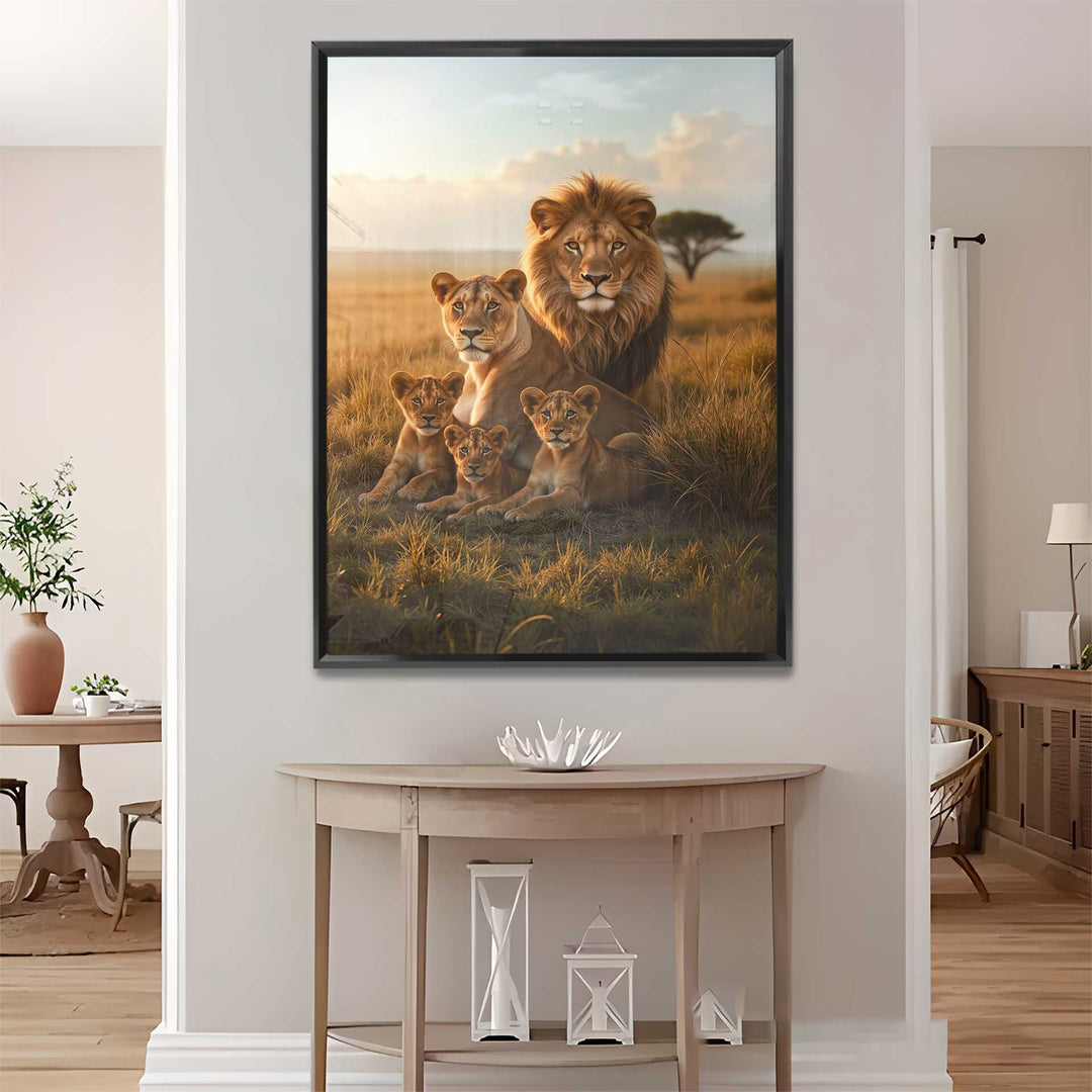 Lion Family in Savannah Canvas – Wild Animal Wall Art