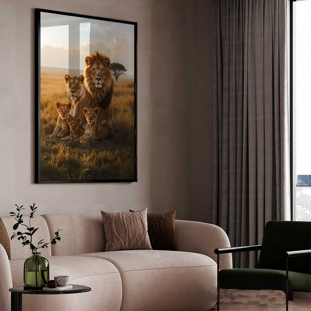 Lion Family in Savannah Canvas – Wild Animal Wall Art