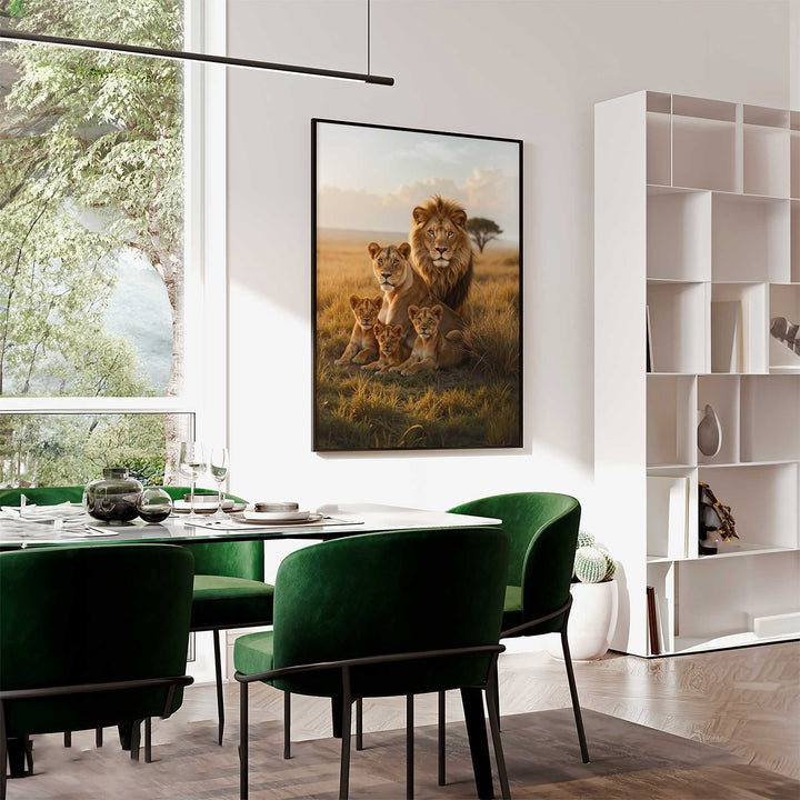 Lion Family in Savannah Canvas – Wild Animal Wall Art