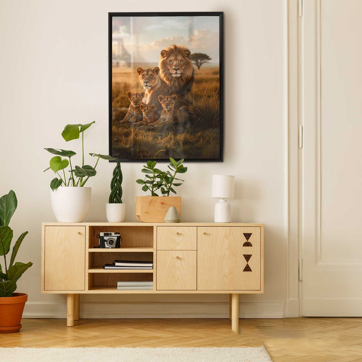 Lion Family in Savannah Canvas – Wild Animal Wall Art