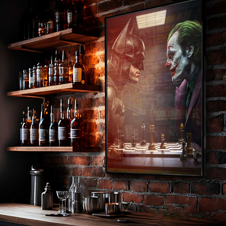 Final Showdown Canvas Print – Bat vs Joker Chess Duel