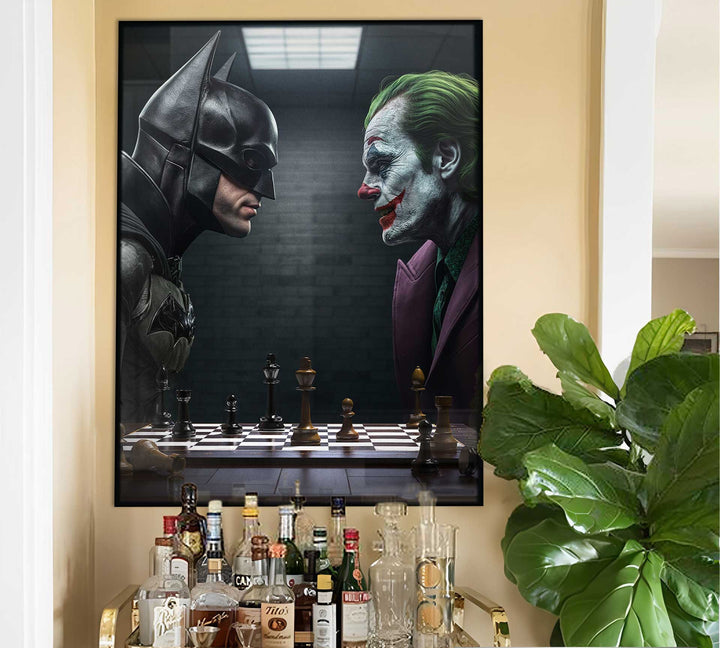 Final Showdown Canvas Print – Bat vs Joker Chess Duel