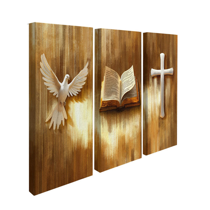 3 Piece Symbols of Faith Canvas  Bible, Dove & Cross