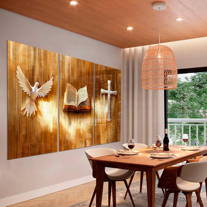 3 Piece Symbols of Faith Canvas  Bible, Dove & Cross