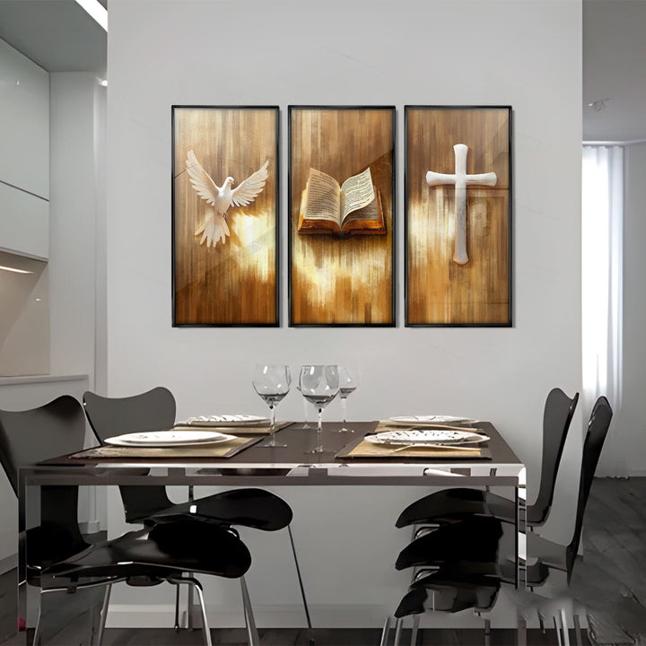 3 Piece Symbols of Faith Canvas  Bible, Dove & Cross