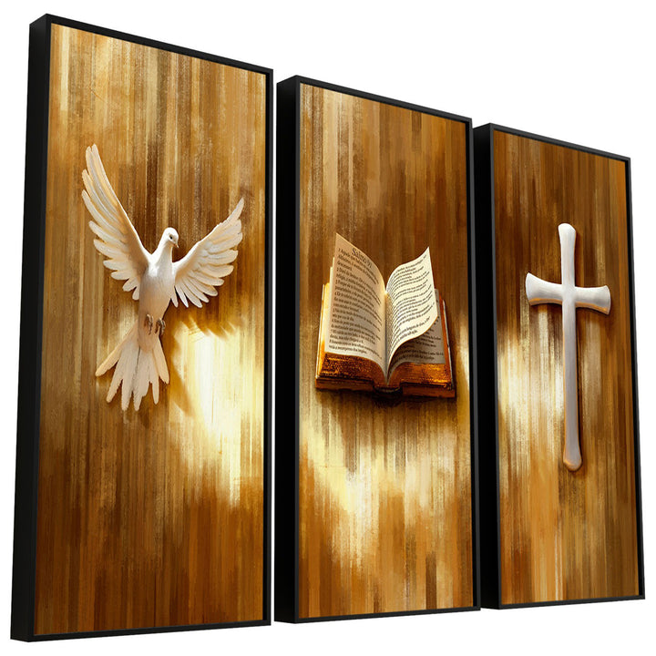 3 Piece Symbols of Faith Canvas  Bible, Dove & Cross