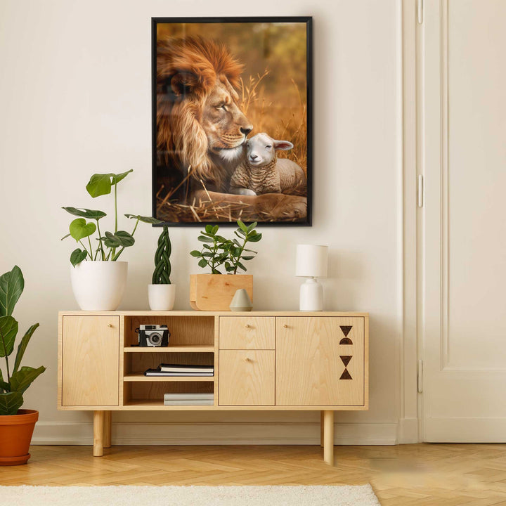 Lion and Lamb Canvas Wall Art – Protector of the Lamb Print