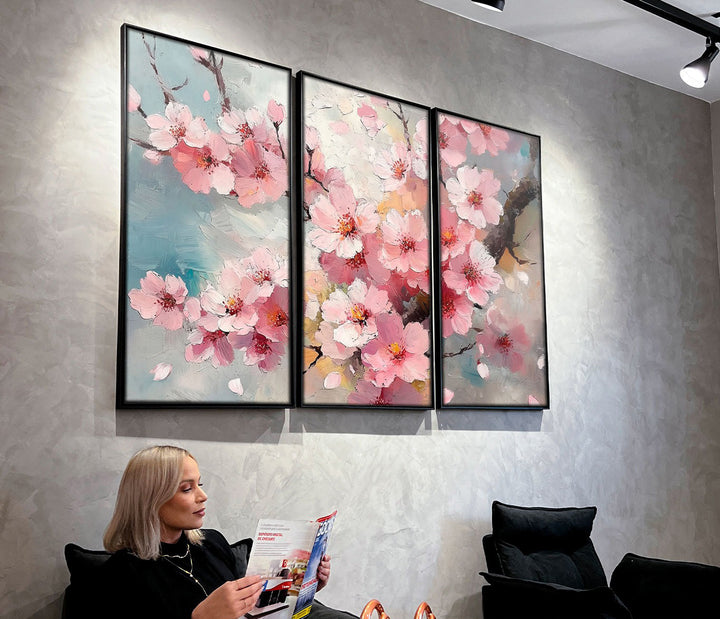 3 Piece Cherry Blossom Canvas Print – Pink Tree Wall Art