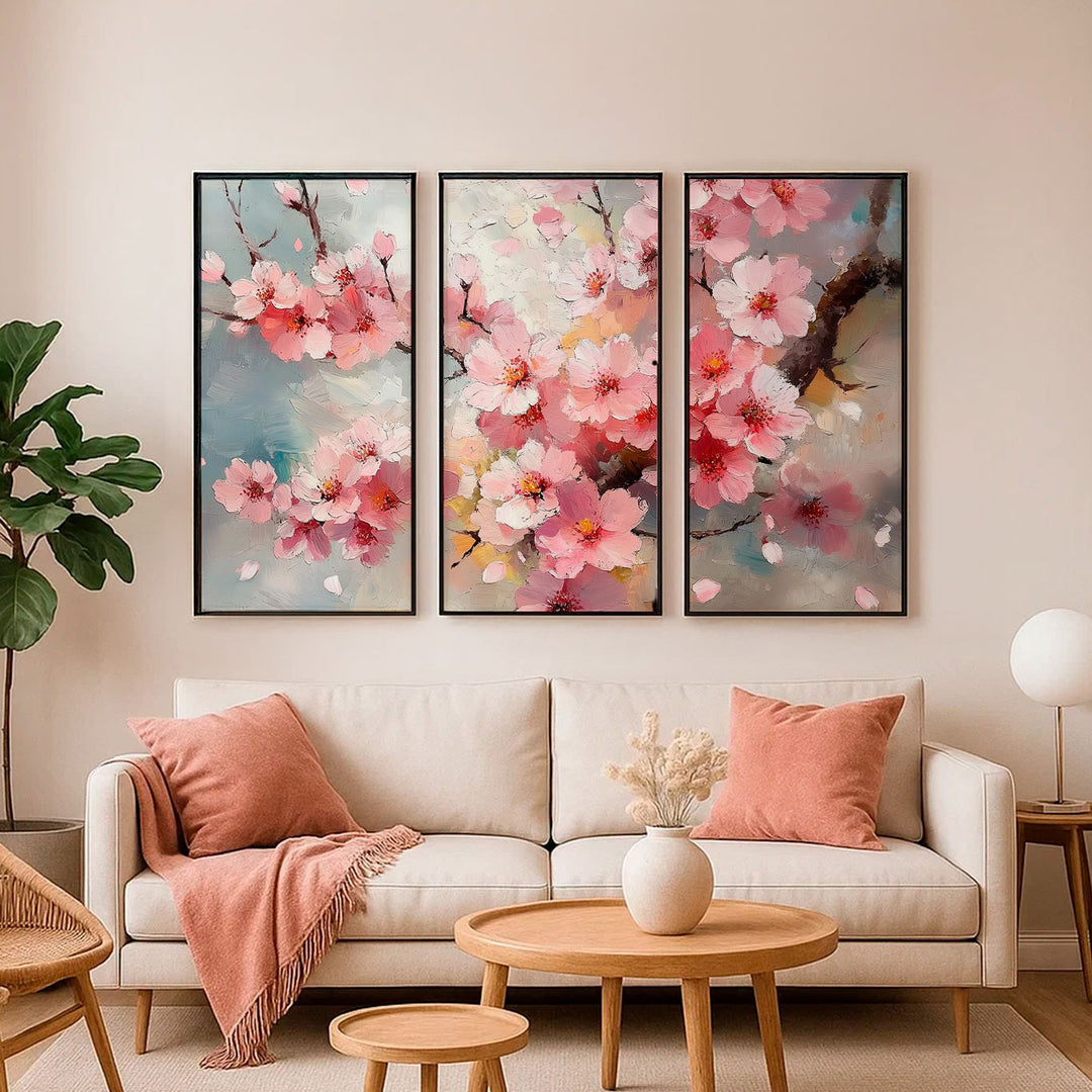 3 Piece Cherry Blossom Canvas Print – Pink Tree Wall Art