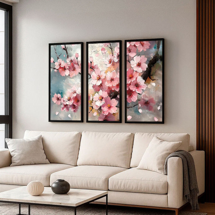 3 Piece Cherry Blossom Canvas Print – Pink Tree Wall Art