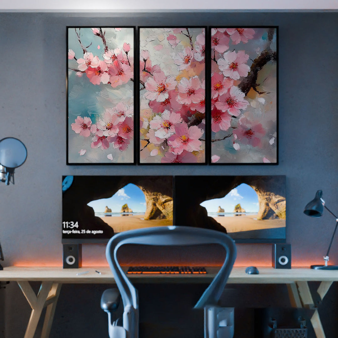 3 Piece Cherry Blossom Canvas Print – Pink Tree Wall Art