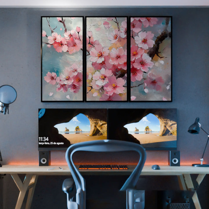 3 Piece Cherry Blossom Canvas Print – Pink Tree Wall Art