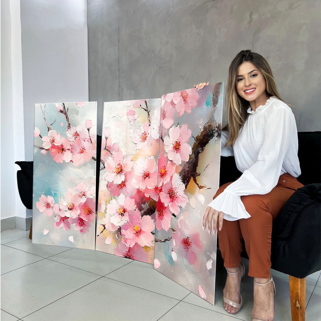 3 Piece Cherry Blossom Canvas Print – Pink Tree Wall Art