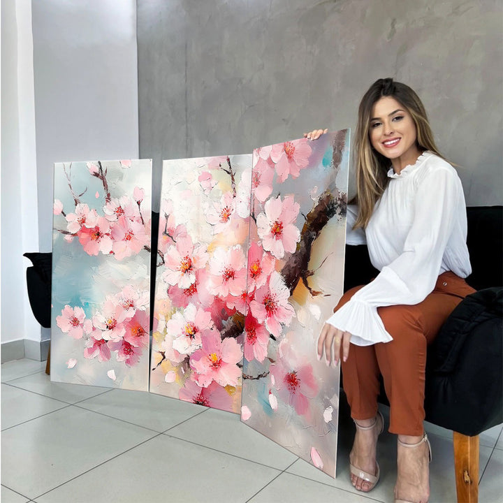 3 Piece Cherry Blossom Canvas Print – Pink Tree Wall Art