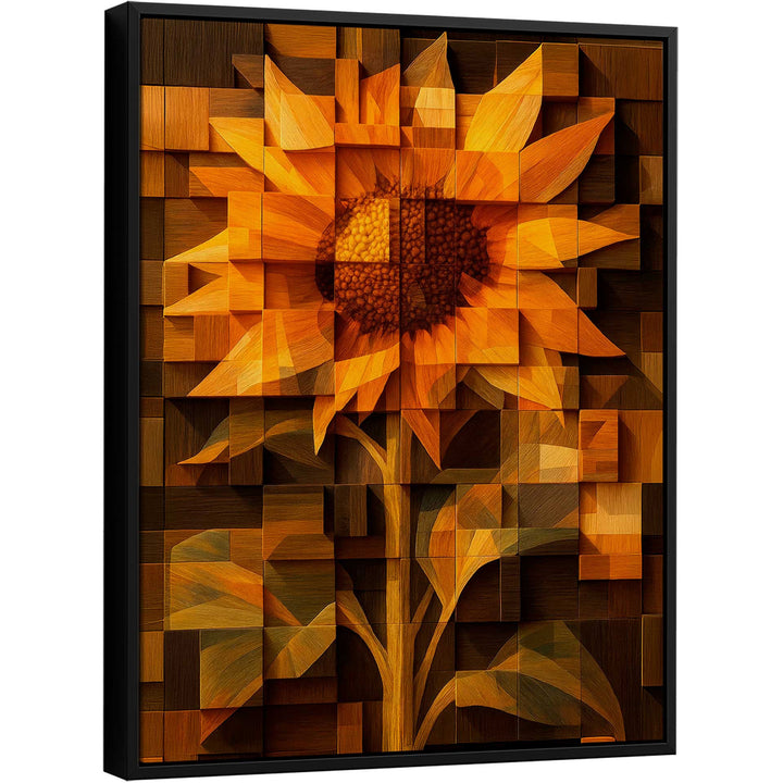 Radiant Wooden Sunflower Canvas – Abstract Floral Wall Art