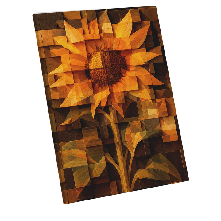 Radiant Wooden Sunflower Canvas – Abstract Floral Wall Art