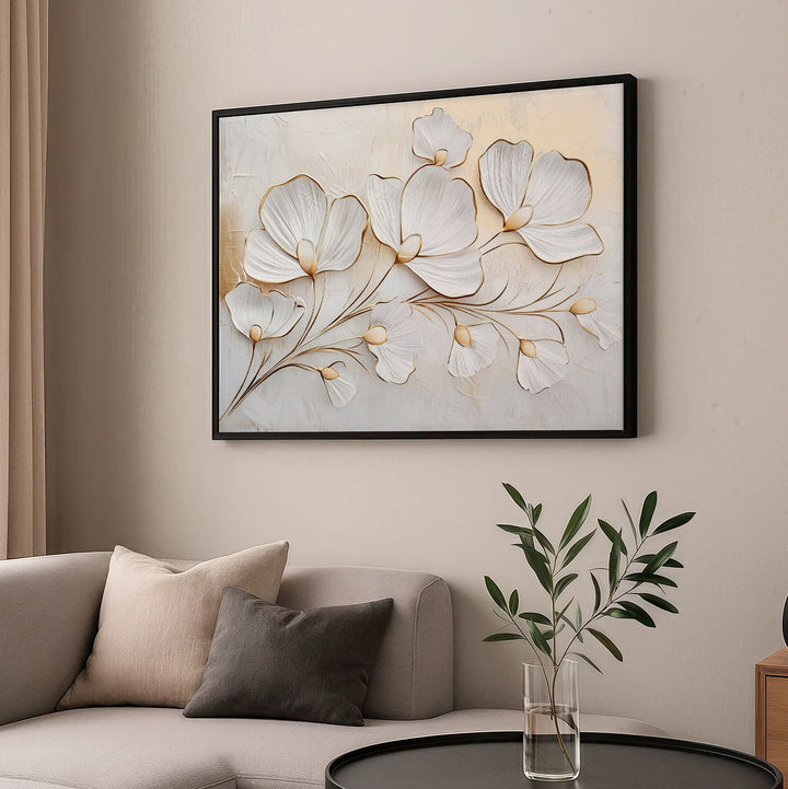 Serene Flowers Minimalist Canvas – White and Beige