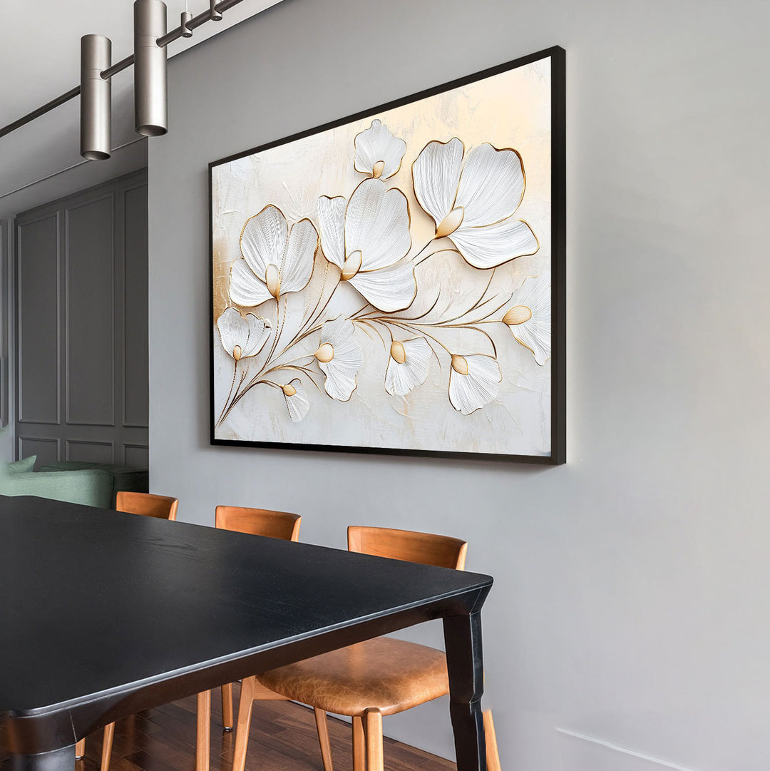 Serene Flowers Minimalist Canvas – White and Beige