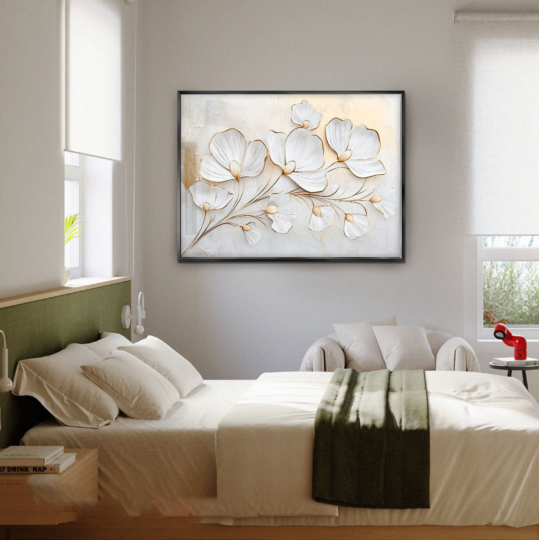 Serene Flowers Minimalist Canvas – White and Beige
