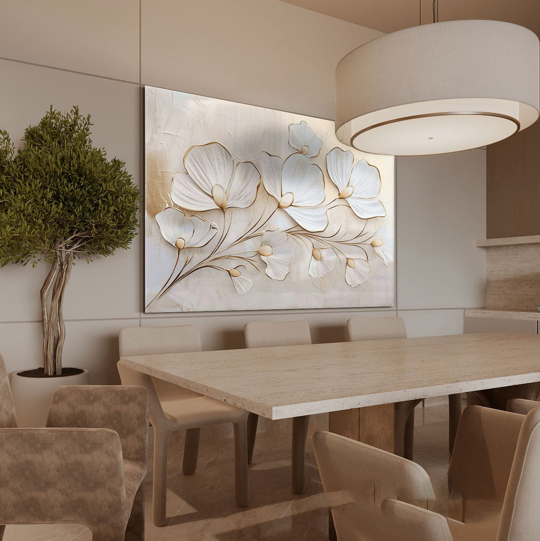 Serene Flowers Minimalist Canvas – White and Beige