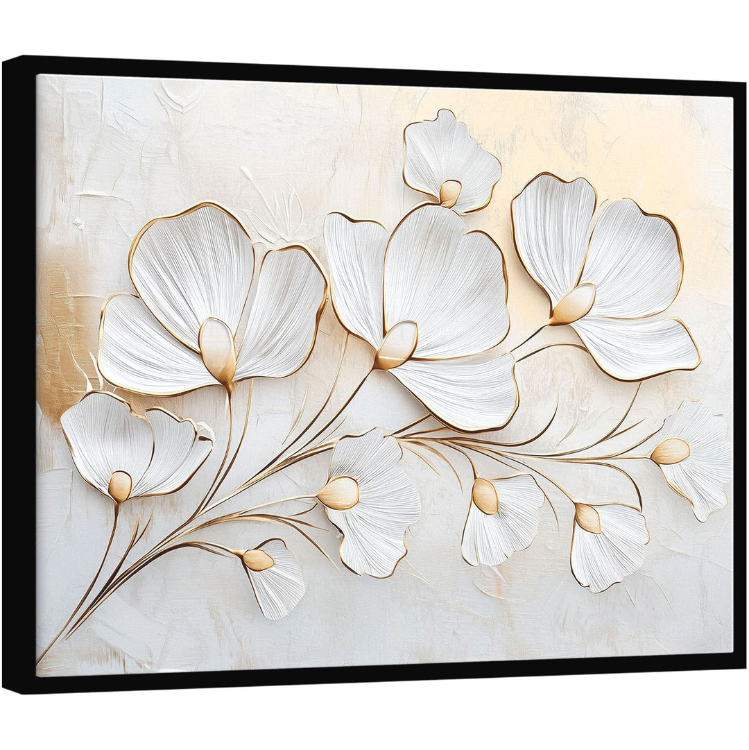 Serene Flowers Minimalist Canvas – White and Beige