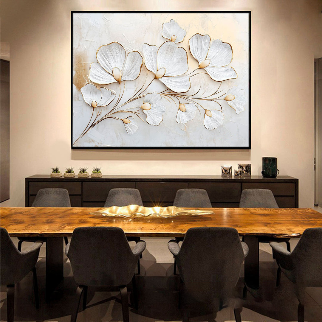 Serene Flowers Minimalist Canvas – White and Beige