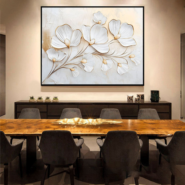 Serene Flowers Minimalist Canvas – White and Beige