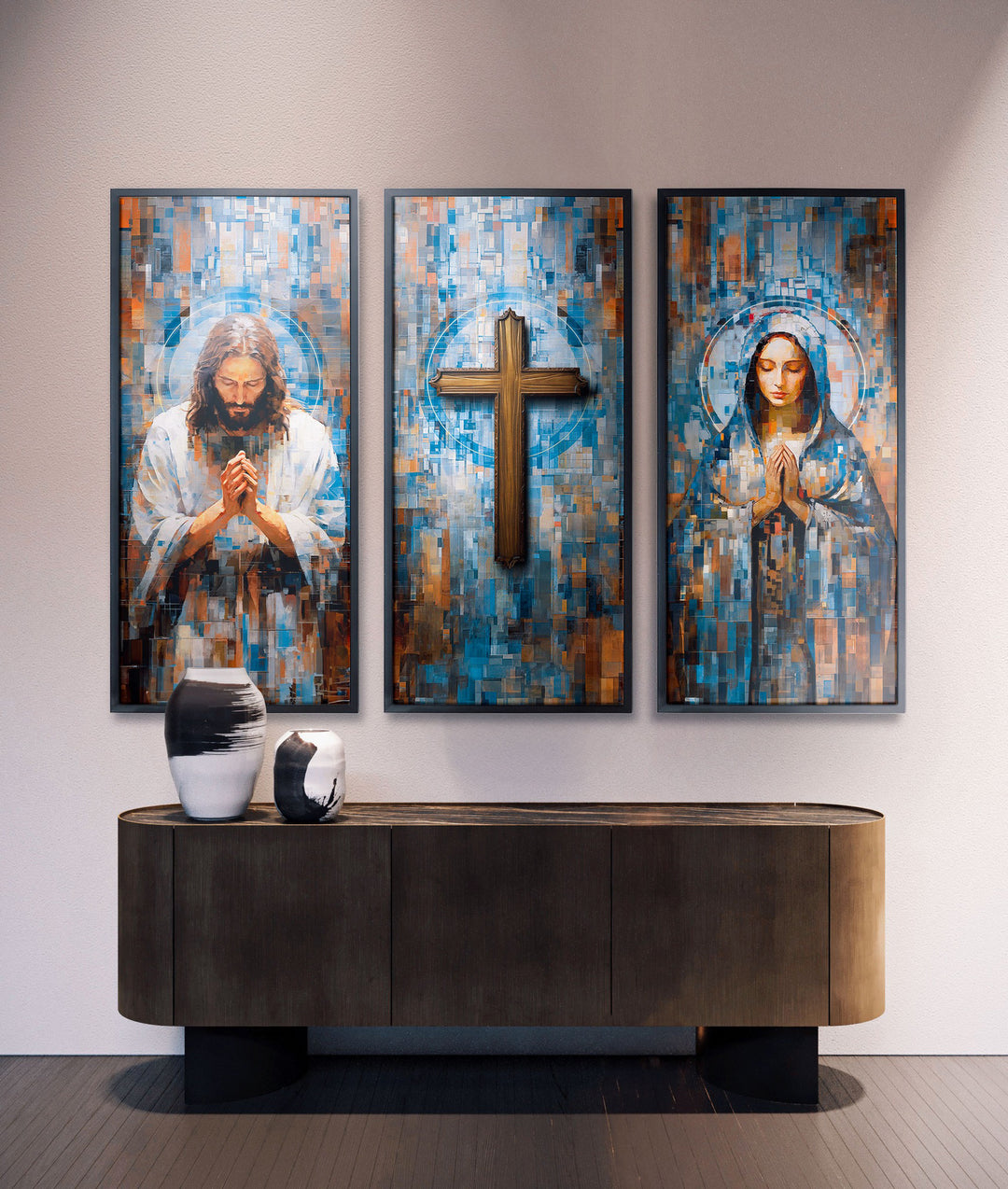 Jesus and Mary Abstract Grid Canvas Print