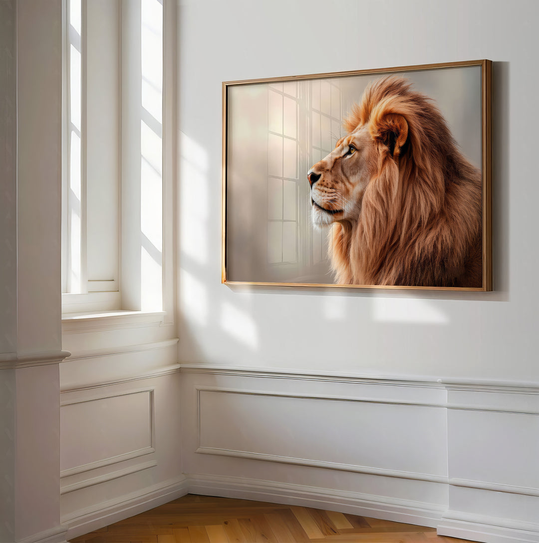 Majestic Lion Profile Canvas – Minimalist Safari Wall Art