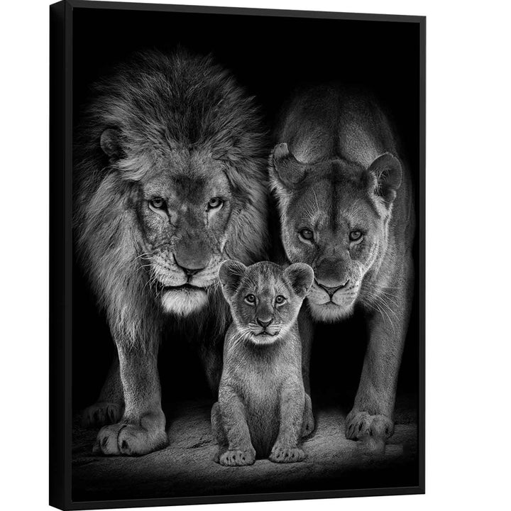 Roaring Lion Family Black and White Tone Canvas Print