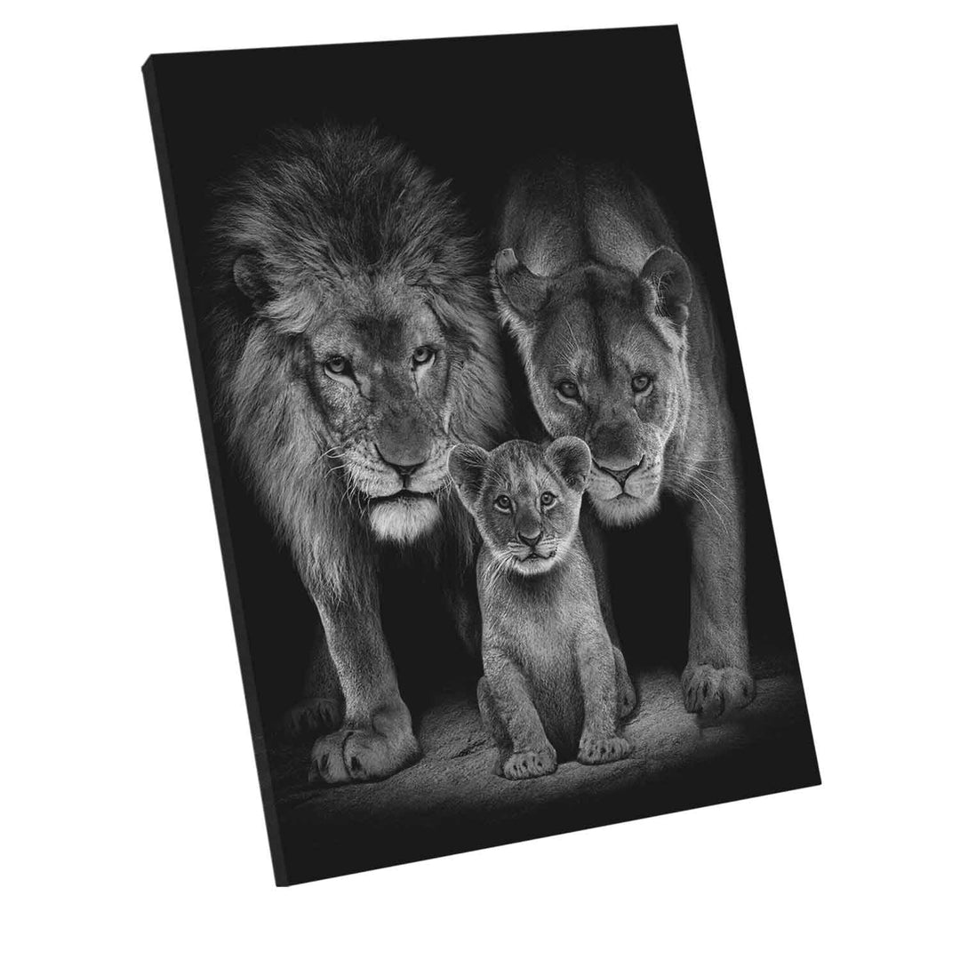 Roaring Lion Family Black and White Tone Canvas Print