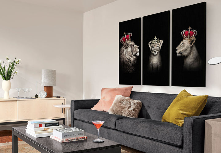 Lion King, Royal Lion Family with Crown , Canvas Print