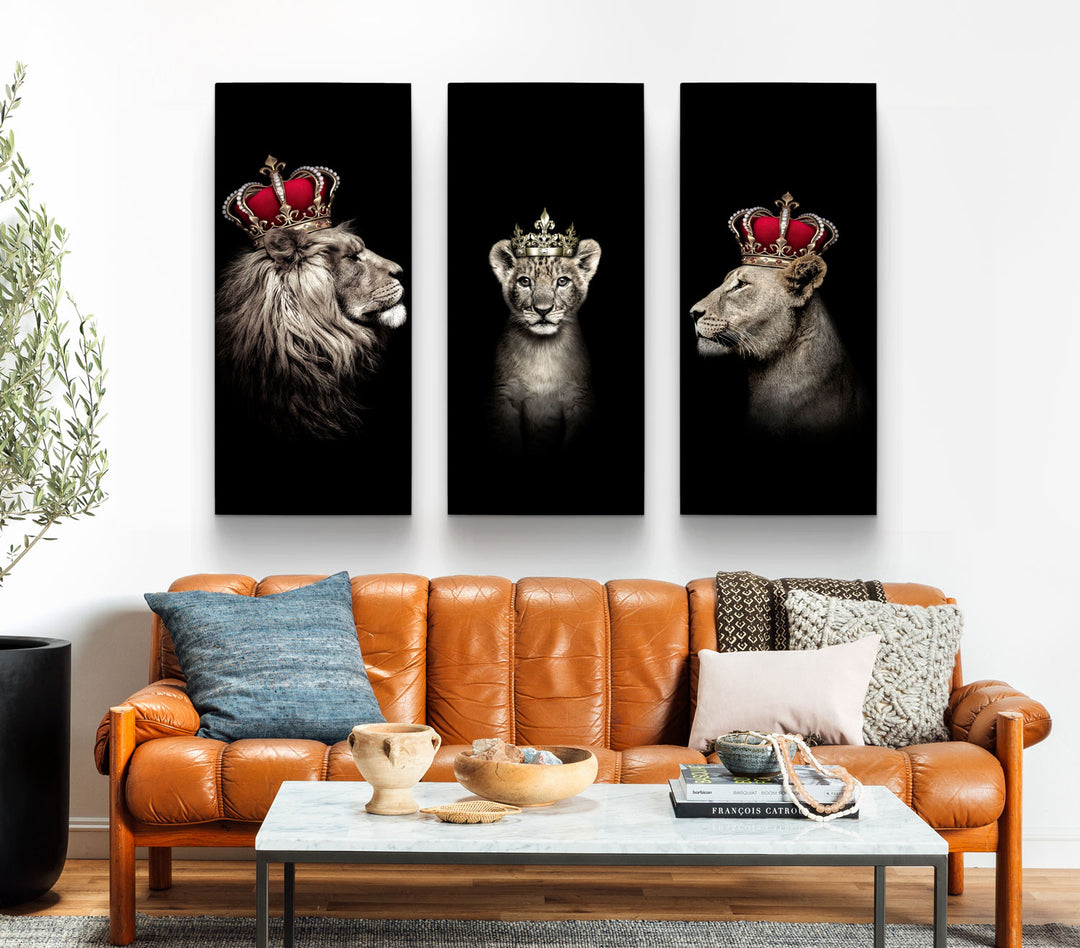 Lion King, Royal Lion Family with Crown , Canvas Print