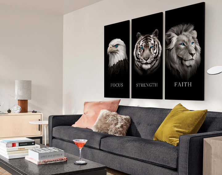 Focus Strength Faith 3 Piece Motivational Home Office Canvas Decor
