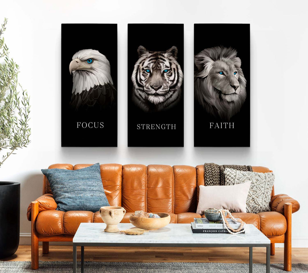 Focus Strength Faith 3 Piece Motivational Home Office Canvas Decor
