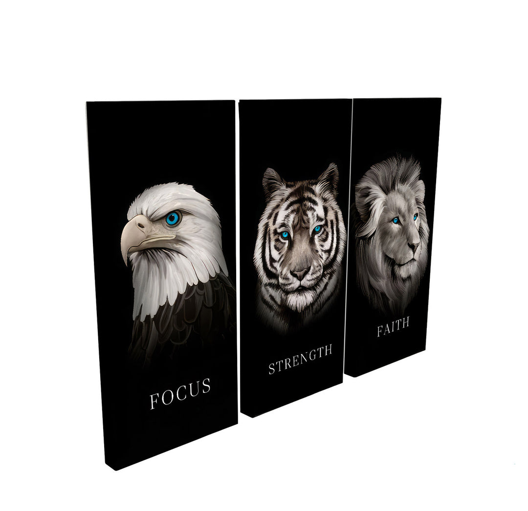 Focus Strength Faith 3 Piece Motivational Home Office Canvas Decor