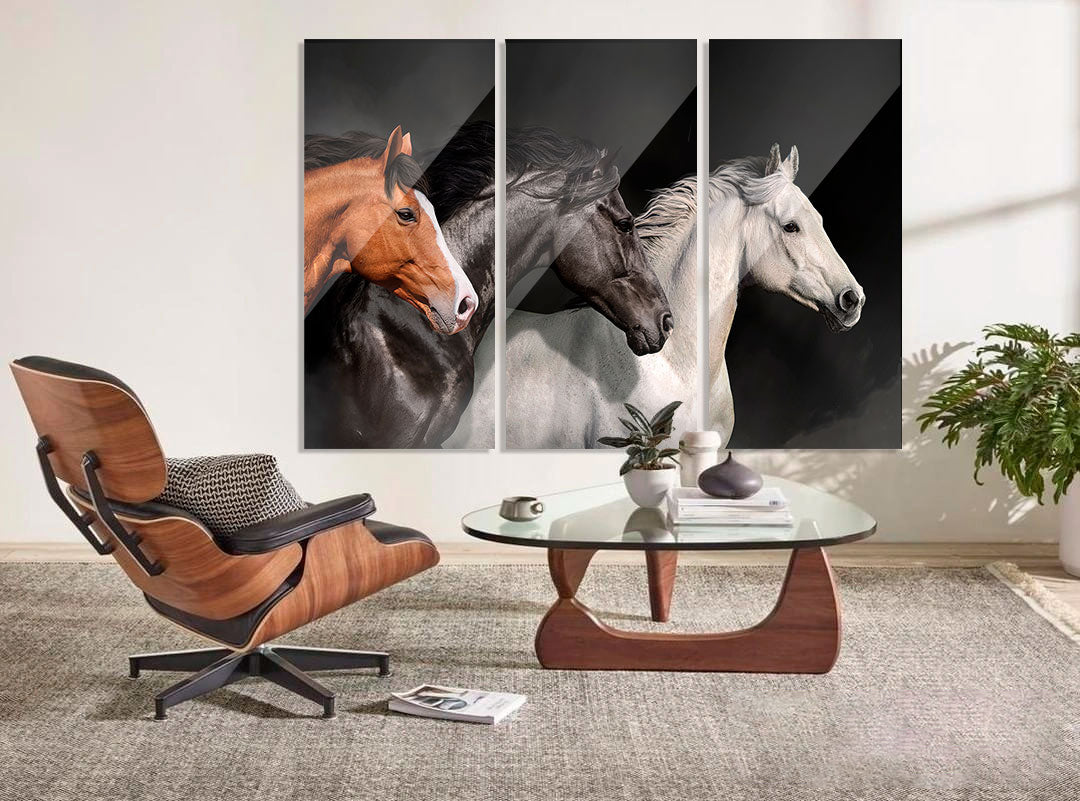 Set of 3 Running Horses Elegant Modern Wall Decor