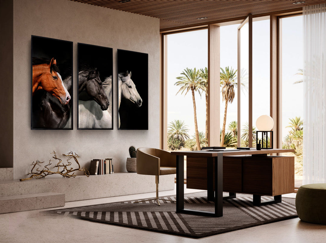 Set of 3 Running Horses Elegant Modern Wall Decor