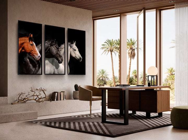 Set of 3 Running Horses Elegant Modern Wall Decor