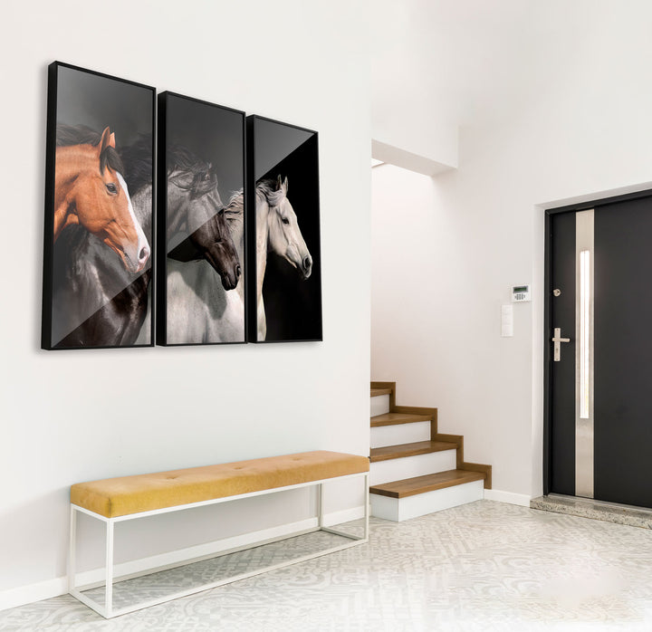 Set of 3 Running Horses Elegant Modern Wall Decor