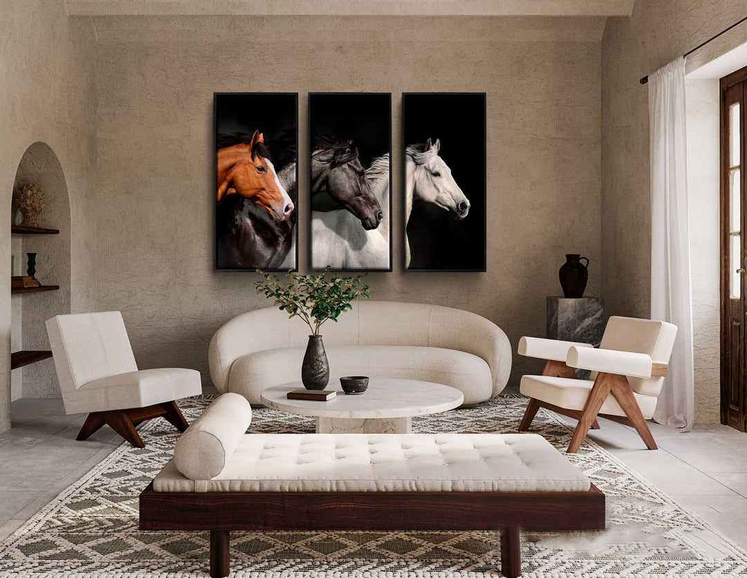 Set of 3 Running Horses Elegant Modern Wall Decor