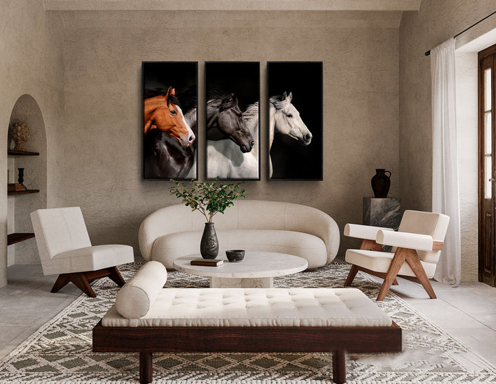 Set of 3 Running Horses Elegant Modern Wall Decor