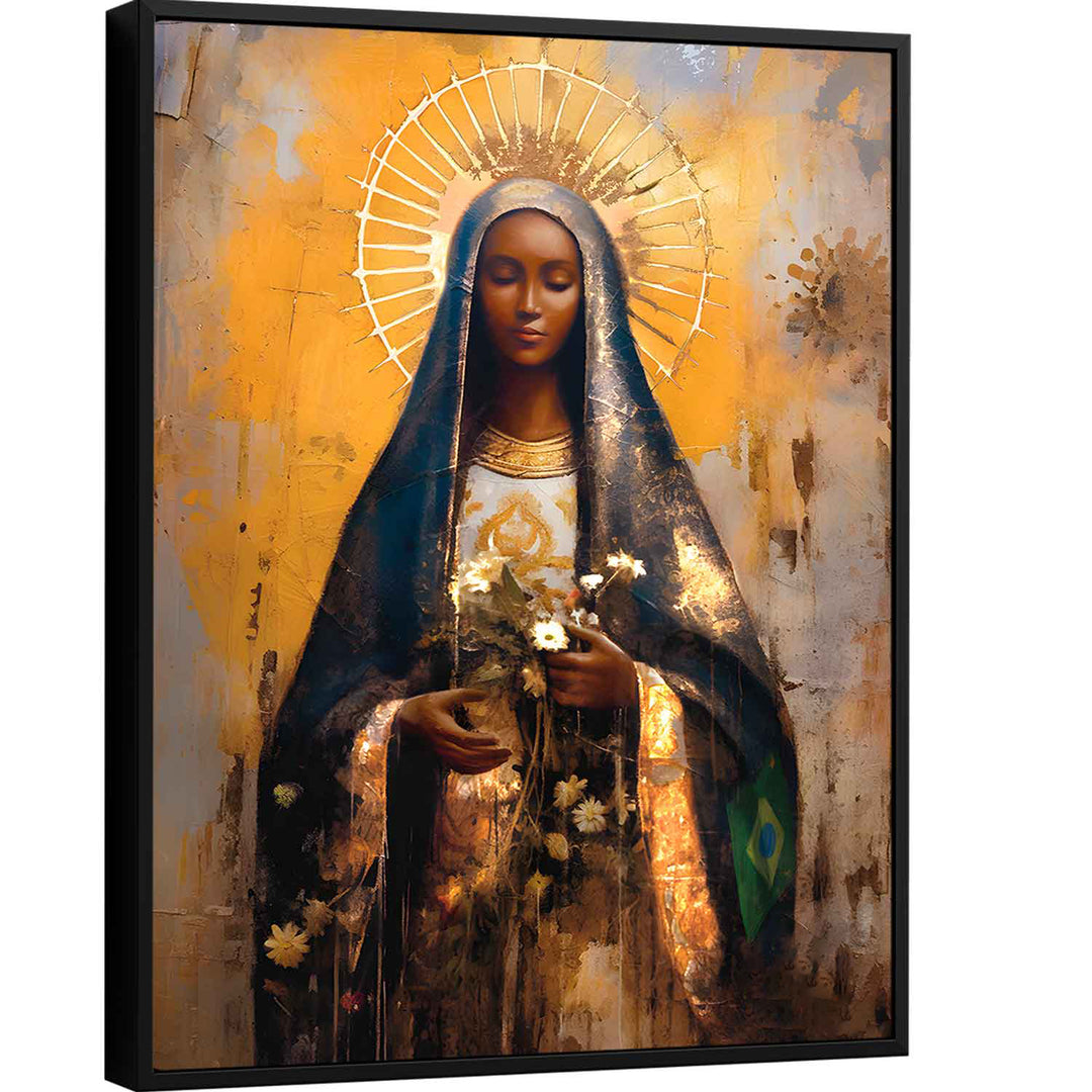 Our Lady of Aparecida Religious Wall Art Abstract Watercolor Painting, Spiritual Catholic Prints