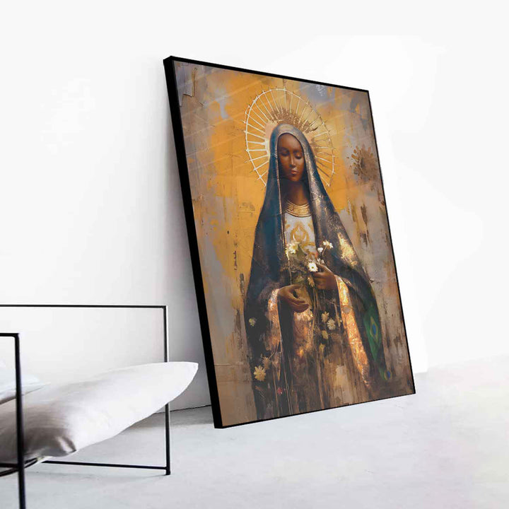 Our Lady of Aparecida Religious Wall Art Abstract Watercolor Painting, Spiritual Catholic Prints