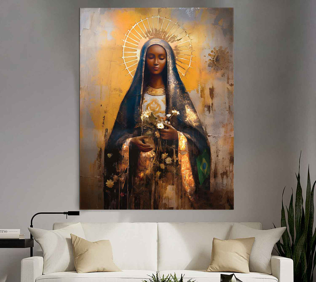 Our Lady of Aparecida Religious Wall Art Abstract Watercolor Painting, Spiritual Catholic Prints