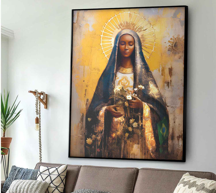 Our Lady of Aparecida Religious Wall Art Abstract Watercolor Painting, Spiritual Catholic Prints