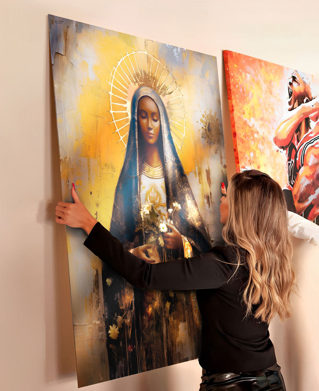 Our Lady of Aparecida Religious Wall Art Abstract Watercolor Painting, Spiritual Catholic Prints