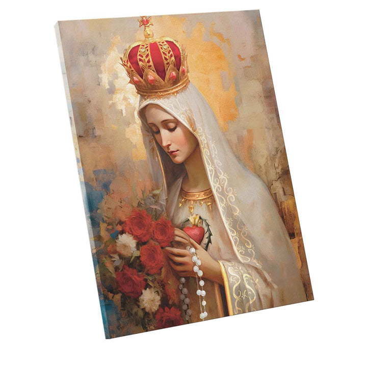 Our Lady of Fatima Religious Wall Art Abstract Watercolor Painting, Spiritual Catholic Prints
