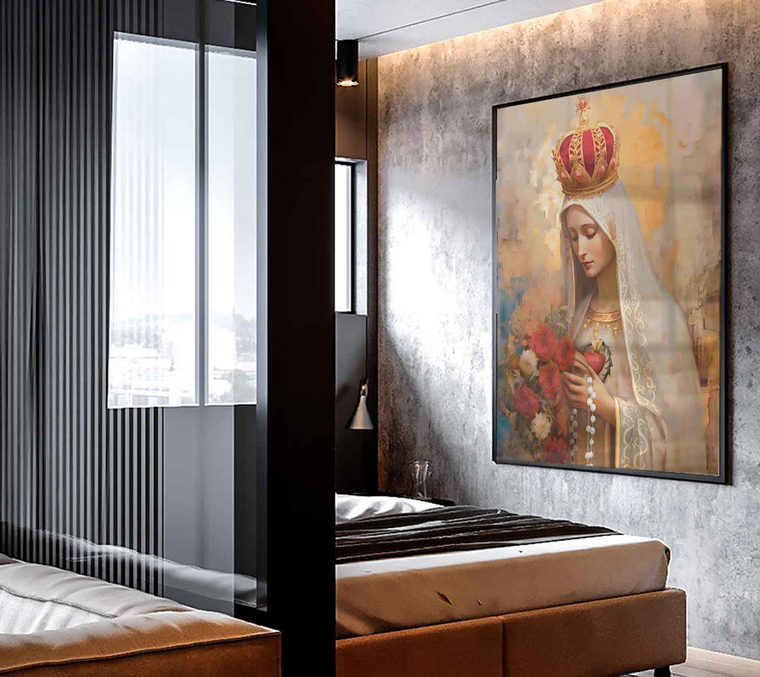Our Lady of Fatima Religious Wall Art Abstract Watercolor Painting, Spiritual Catholic Prints