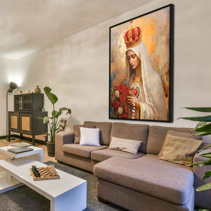 Our Lady of Fatima Religious Wall Art Abstract Watercolor Painting, Spiritual Catholic Prints
